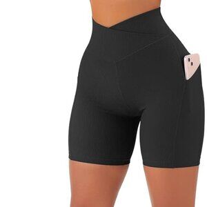 SUUKSESS Women Cross Workout Shorts with Pockets 5" High Waist Booty Biker Short